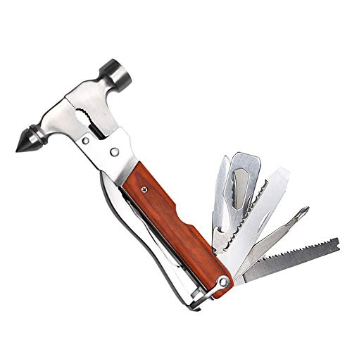Kepeak Multipurpose Multitool with Mini Tools, Stainless Steel Multitool Mahogany Handle, Perfect for Camping, Survival Kit, Outdoors, Car Tool with Hammer, Axe, Knife, Plier, Screwdrivers, Saw