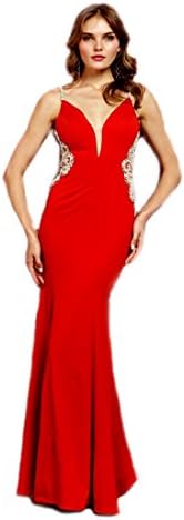 Soieblu Red Bodycon Long Maxi Dress with Slimming Beaded Side Detail, Large