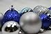 20 Holiday Time Mini Shatterproof Satin Shiny and Glitter Finish Bulb Christmas Ornaments (Blue & Silver)
