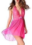Avidlove Women's Sexy Lingerie Lace Mesh 2-Piece Halter Chemise with G-String