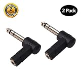 Oxsubor 1/4 Inch TRS to 3.5mm Right Angle Adapter,6.35mm Male to 3.5mm Female 90 Degree Stereo Headphone Audio Adaptor Converter Connector (1/4'' TRS Right Angle Adapter (2PCS)