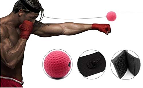 Reflex PU Foaming Speed Balls Boxing Punching Training Balls with Headband, Great Fight Trainer on String (RED)