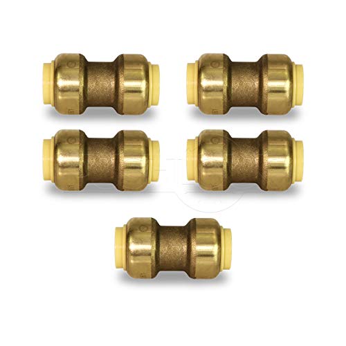 Pushlock UPSC12-5 Straight Coupling Pipe Fittings Push to Connect Pex Copper, CPVC, 1/2 Inch, Brass Pack of 5