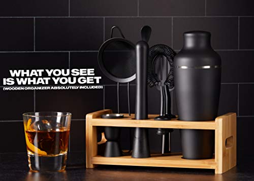 9-teiliges Cocktail-Shaker-Barkeeper-Set mit Ständer, Boston-Shaker, Rührlöffel, Stößel, Messbecher, Netz und normalem Sieb, Likörausgießer und mehr professionellen Bar-Werkzeugen – Bild 6