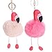 Yansion Flamingo Keychain Pom Pom Keychain Handbag Tote Bag Cute Charm Pendant Key Ring Pink Plush Faux Rabbit Fur Keychain