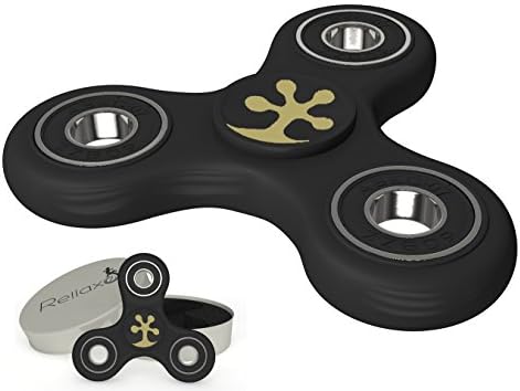 Rellaxe Anti-Anxiety Hand Spinner Helps Focusing Fidget Toys [Not 3D] Premium Quality EDC Focus for Kids &amp; Adults -Stress Reducer Relieves ADHD Anxiety and Ceramic Bearing Si3N4 (Black&amp;Black)