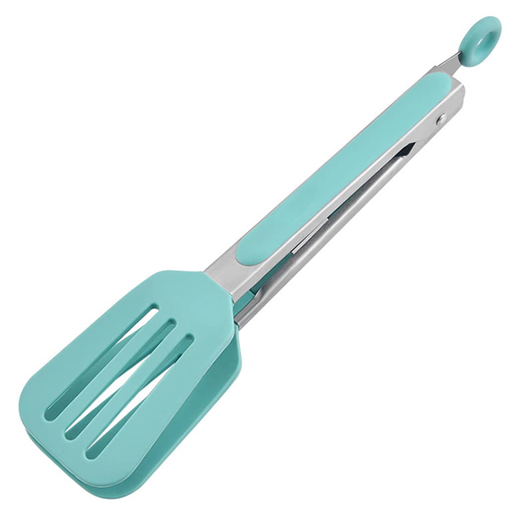 Hoshen 10.4 inches (26.5cm) Kitchen Silicone Tongs, Stainless Steel Handles, Anti-Scalding Grill Clip Bread Steak, Retractable Padlock - Blue