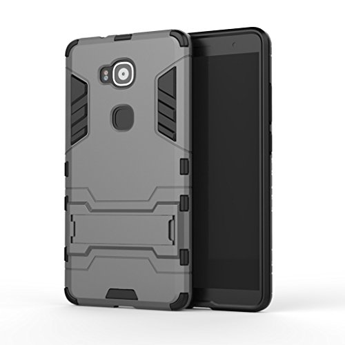 Leathlux Hybrid Dual Layer Rugged Impact Soft Protective Bumper Case with Kickstand for Huawei G8 (5.5-Inch) - Gray