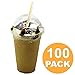Fit Meal Prep 100 Pack 20 oz Disposable Plastic Coffee Cups with Dome Lids, To Go Iced Coffee Cups with Lids, BPA Free Clear Parfait Cups for Party, Smoothie, Bubble Boba, Juice, Milkshake
