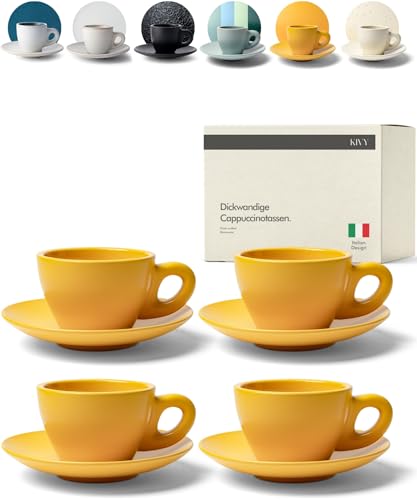 KIVY Tassen-Set, 4 Stück, 225 ml, dickwandige Keramik für Latte-Kunst, italienische Tassen