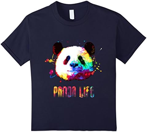 Kids Panda Bear Life Rainbow Watercolor Bright Splatter Shirt 6 Navy