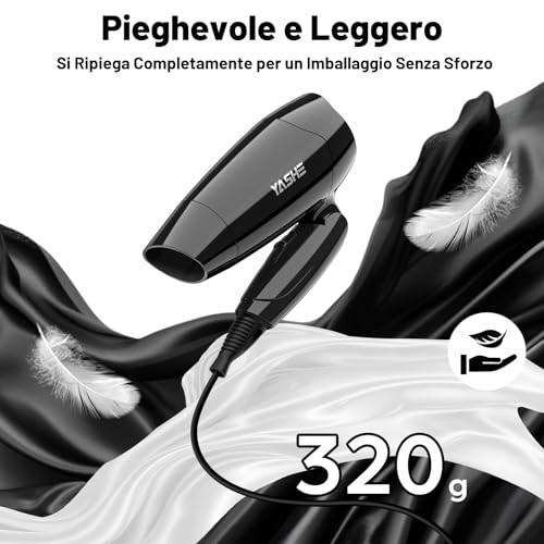 YASHE Mini Folding Hair Dryer, Compact Hair Dryer 1200W with 2 Heat and Speed Settings, Precision Spout, 1.8 m Cable, Lightweight for Travel, Home, Hotel or Dormitory, Black