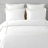 BEDLAM Duvet Cover Full/Queen Size - Luxurious 800 Thread Count 3 Pieces Prewashed Extra Soft Bedding Set, Includes 1 White Duvet Cover with Cream Italian Border & 2 Cotton Pillowcases