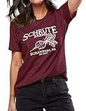 OUNAR Schrute Farms Shirt Graphic Tee for Women Dunder Mifflin The Office Fan Gift Cute Beets T-Shirt Short Sleeve (M, 1-Wine Red)