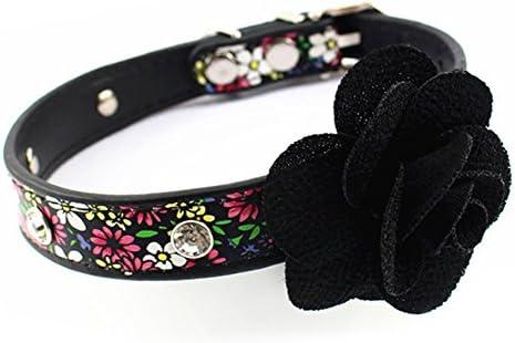 Country style Jeweled Puppy Cat Collar and Leash Set 3 Designs Optional (Jeweled + flower, M (Collar + Leash))
