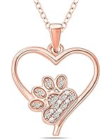 Tesero Mio Sterling Silver and 2Mic 14Kgp Pink Plated 1/20 Carat Round Cut (I-J Color, I2-I3 Clarity) Natural Diamond Heart Pendant Necklace for Women