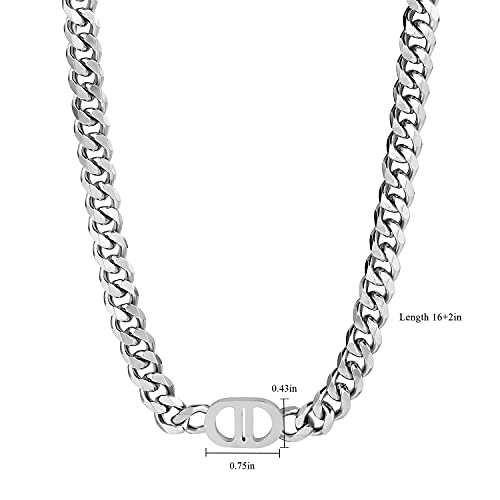 Pinsparkle 8mm Cuban Link Chain For Men Women,Silver Chain For Men Women,Silver Plated 316L Stainless Steel Chain Necklaces,Special Double D Design