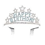 SWEETV Crystal Birthday Tiara Rhinestone Princess Crown Happy Birthday Crowns, Blue