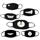 KOMIWOO 6 Pack Anti Dust Anime Mask Cotton Mask, Cut EXO Bear Teeth Star Pattern Anti Dust Face Mouth Mask Kids Teens Men Women Black
