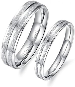 AaishwaryaElegant Frost Stainless Steel Textured Couple Rings For Men & Women