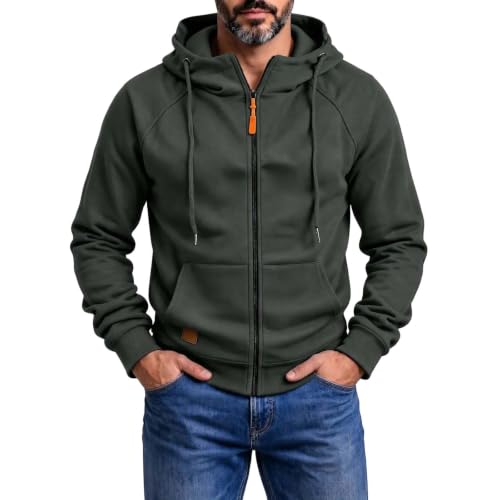 Zip Up Hoodie Men Raglan Sleeve Sweatshirt Hooded Fleece Jacket Green at Amazon