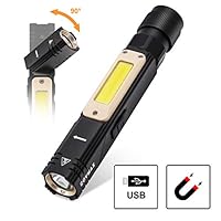 Portable Rechargeable Work Light, Ultra Brightest Handheld COB LED Tactical Flashlight with Adjustable-Head 90 Degree & Swivel Magnetic Base&Clip&5 Modes for Garage Mechanic,Camping,Hiking and EDC