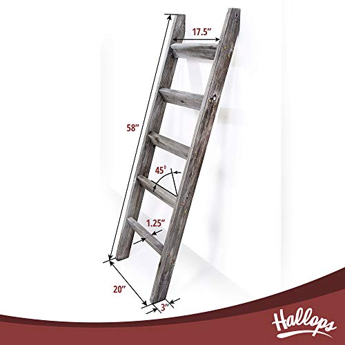 Hallops Blanket Ladder 5 ft. Premium Wood Rustic Decorative Quilt Ladder. White Vintage Wooden Decor. Throw Blankets Holder Rack - Thumbnail 4