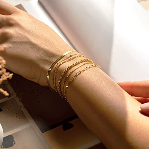DEARMAY Gold Bracelets for Women Waterproof, 14K Gold Plated Stackable Jewelry Sets Non Tarnish Trendy Thin Dainty Cuban Link Paperclip Chain Bracelet Stack Fashion Accessories Gifts for Womens