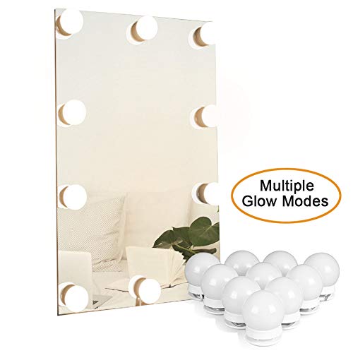 Waneway Hollywood Mirror Light Kit with Multiple Color Tones for Makeup Dressing Table, Plug in LED Vanity Lighting Strip Adhesive for DIY Lighted Mirror, 10 Lights, Mirror Not Included