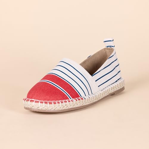 AMAZON ESSENTIALS WOMEN’S ESPADRILLE FLATS, PACK OF 2, DENIM/STRIPE, 7.5