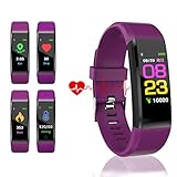 HK Fitness Tracker HR, Activity Tracker Watch with Heart Rate Blood Pressure Monitor Waterproof Smart Bracelet Wrist Band with GPS Step Calorie Counter Pedometer Watch for Kids Women Men,Purple