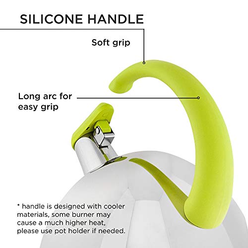 image for MECOLA Whistling Tea Kettle, 304 Stainless Steel with Green Soft Touch