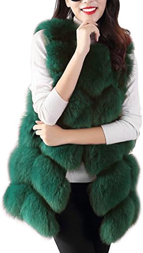 BAINASIQI Women's Warm Gilet Outwear Long Slim Vest Faux Fox Fur Elegant Waistcoat Jacket Coat