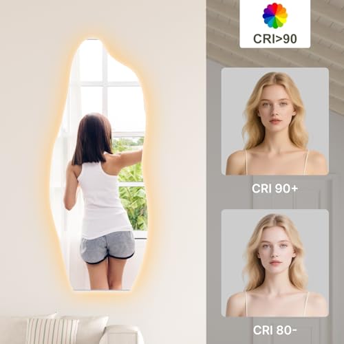 Kalonzao Espejo de Cuerpo Completo con Luz Led, 48 * 20 Pulgadas Espejo Cuerpo Completo 3 Colores, para Entrada,Sala,Dormitorio