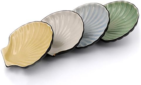 Porcelain Sauce Dishes for Appetizer Dessert Salad Snack Sushi Fruit Dinnerware set, 4 pack Ceramic Shell Leaf Shape Dish Set by Aljia (Warm)