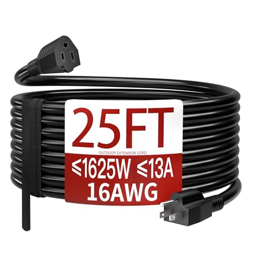 Skrizcable Verlängerungskabel für den Außenbereich, 16/3 m, wasserdicht, wetterfest und feuerfest, schwarz, 3-poliges Stromkabel für Rasen und Garten,