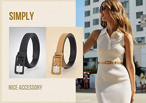 JASGOOD Women Skinny Waist Belt Single Color Basic Thin Belt for Dress Jeans Pants 0.75 inch Wide 2 Pack, Black+Brown Perfect for Waist Size 30\