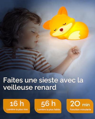 Amaredom Fox Night Light, Cute Fox Lamp, Adjustable Brightness, 20 Min Timer, Ideal for Children's Room - Unique Gift and Adorable Toy [Energy Class A]