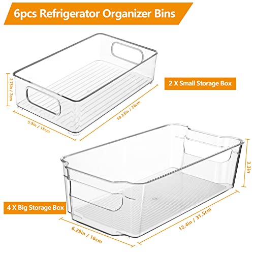 6 Pack 2 Sizes Clear Storage Bins, Stackable Storage Bins with Handles