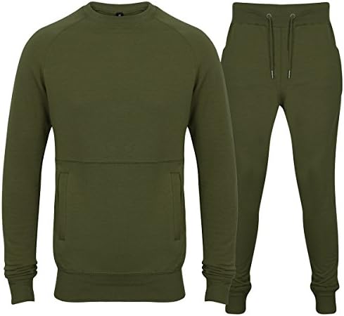 Ouitfit Designer Mens Plain Round Neck Jogging Lycra Fleece Tracksuit Slim Fit Top & Bottom