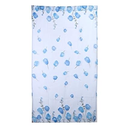 Rrimin 1 Pcs Chic Room Tulip Flower Sheer Door Window Curtain Drape Panel Scarf Voile Room Divider for Balcony Bedroom Living Room (Blue)