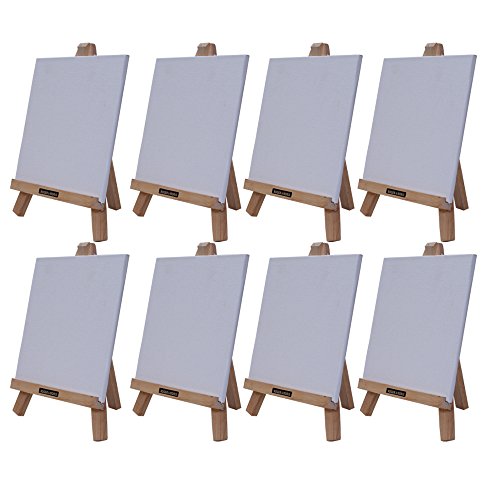 "Roger & Moris Rubber Wood Mini A-Frame Easel 10" with Canvas 7" X 7" - Portable Canvas Holder, Superior Quality for Home Decor, Displaying Pictures, Wedding Display (Set of 8)" (RM-3367)