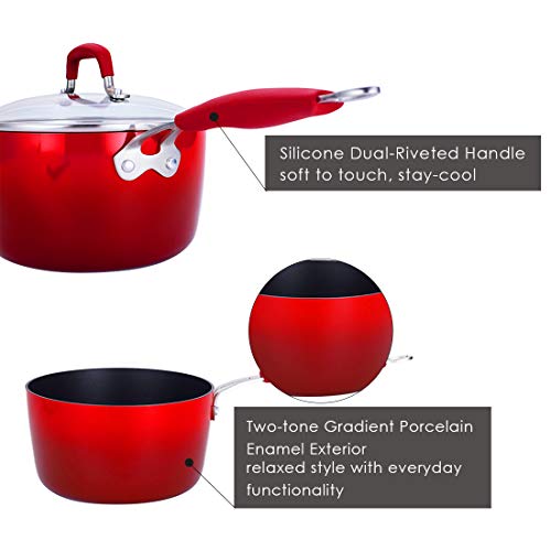 Momscook Saucepan 3Quart Classic Brights Hard Enamel Aluminum Nonstick