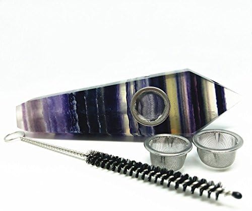 acsdvocate Handmade natural purple Quartz Crystal Point Wand Pipe Tube Gemstone Healing Points With 3PCS Filter and 1pcs brush