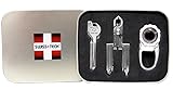 Swiss+Tech ST20027 Polished SS/Metallic Silver Utility Key, Pocket Mulititool, Carabiner Flashlight - Set of 3