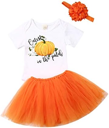 Baby Girl Halloween Outfits Newborn Pumpkin Romper Orange Tutu Skirt with Headband 3pcs Dress Set