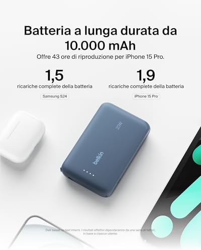 BoostCharge Power Bank 10000mAh con Cavo USB-C Integrato - Blu