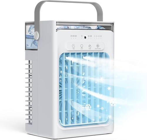 3-in-1 Mini Portable Air Conditioner, 1L Water Tank, 4 Adjustable Speeds 3 Timers, Built-in RGB Light, Silent Mobile Air Conditioner with Remote Control for Home, Office
