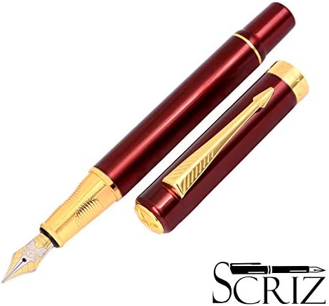 SCRIZ™"Flare Collection" Maroon - Gold Brass Body With Genuine German Iridium Nib Fountain Ink Pen In Attractive Box Packing (SZ-0063)