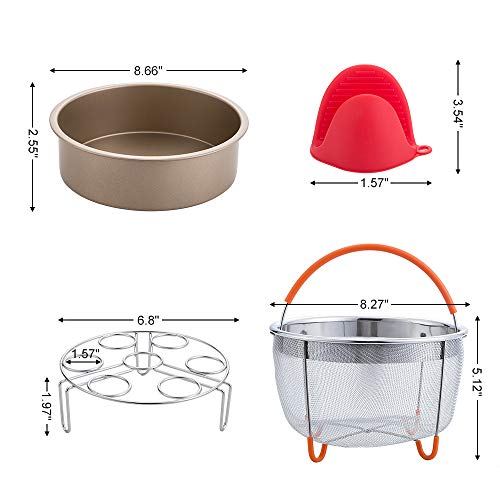 E-Gtong 4-PCS Steamer Accessories Set Complete multipurpose kit For Pressure Cooker with Steamer Basket, Non-stick Cake Pan, Egg Steamer Rack and 1 Pair Silicone Cooking Pot Mitts